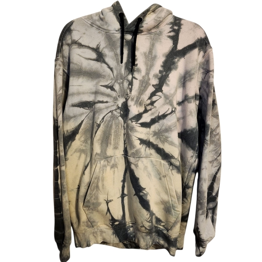 CSG | Women's Tie-Dye Hoodie Sweatshirt Black, Gray and White (Size Large)